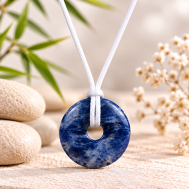 Collier Donut en Sodalite naturelle avec cordon blanc – Qualité A