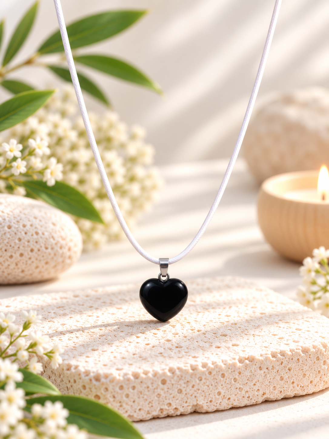 Collier cœur en Obsidienne noire pierre naturelle