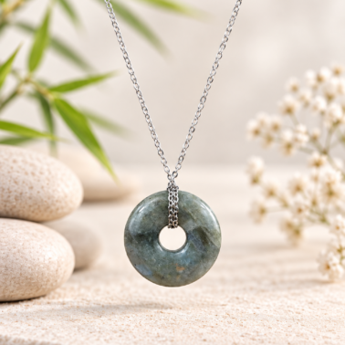 Collier Donut en Labradorite naturelle avec chaîne argentée – Qualité A