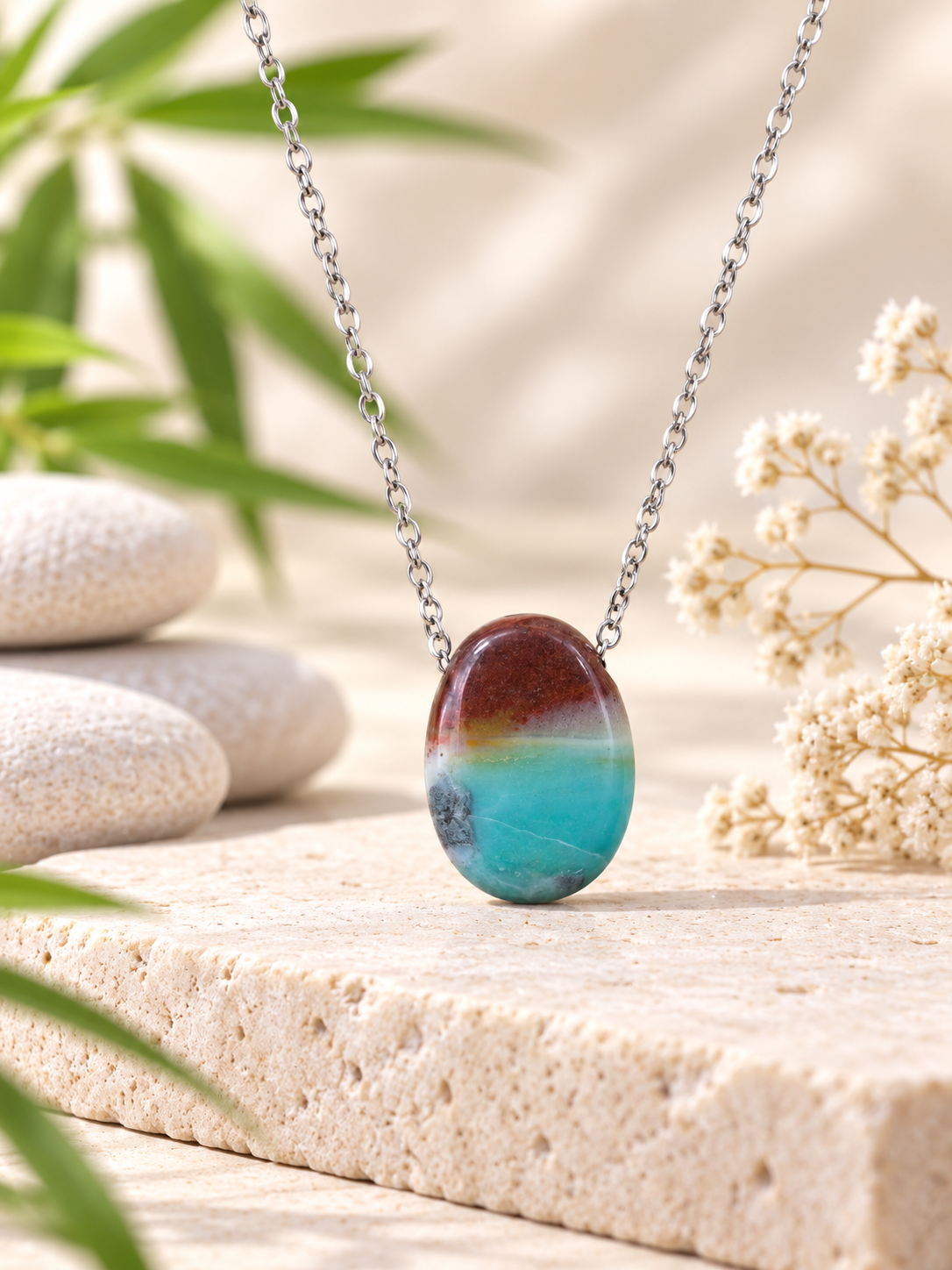 Collier Pierre percée en Amazonite multicolore qualité A