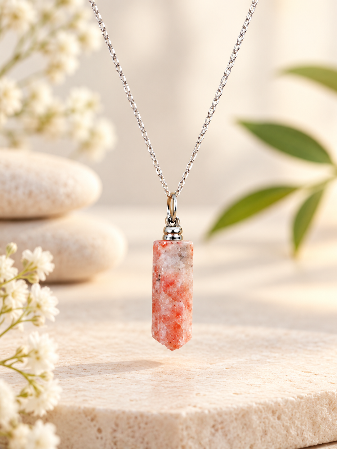 Collier pointe Pierre de soleil pierre naturelle – Qualité A