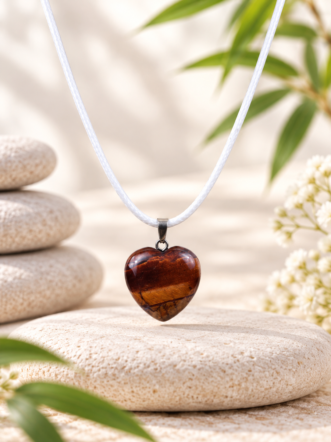 Collier cœur en Œil de taureau pierre naturelle