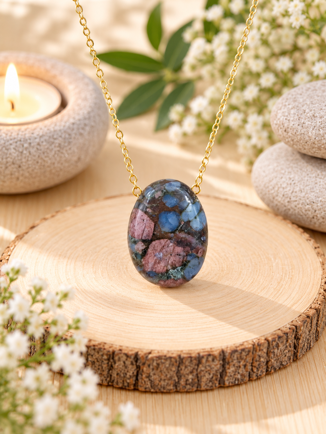 Collier Libérite Bleue qualité A provenance d'Afrique du sud