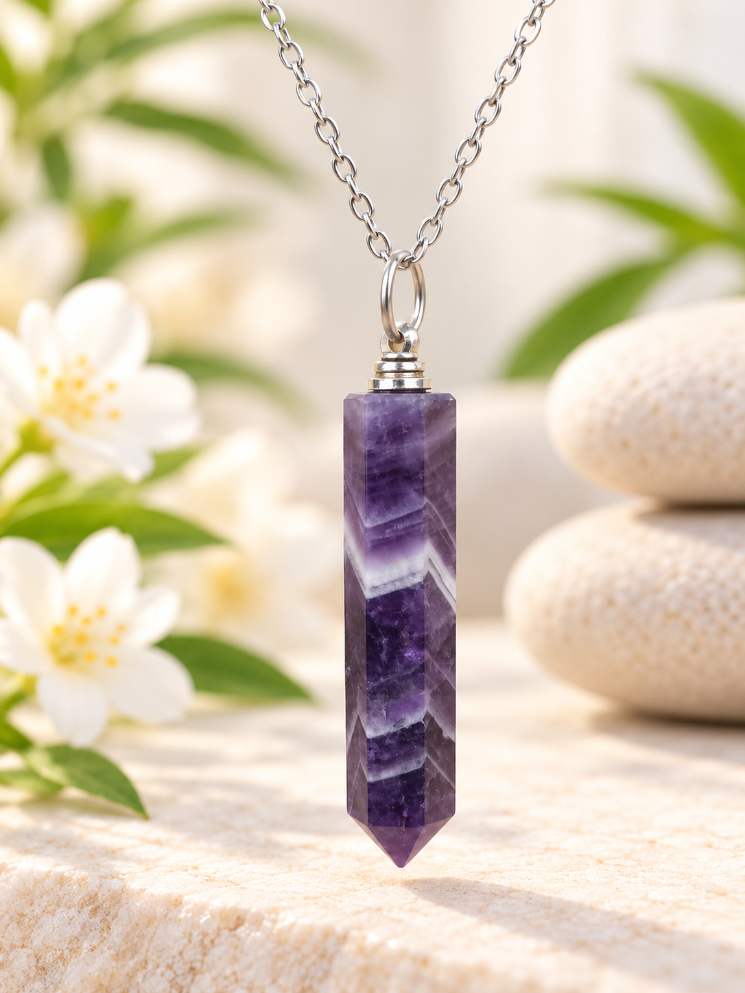 Collier pointe Améthyste pierre naturelle – Qualité A – Image 2