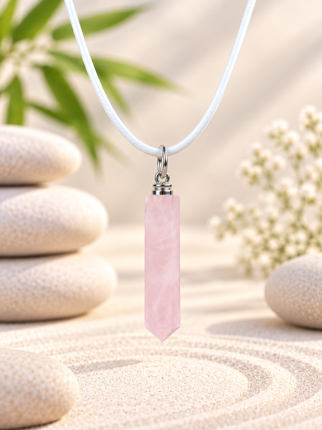 Collier pendentif pointe en pierre naturelle Quartz Rose qualité A