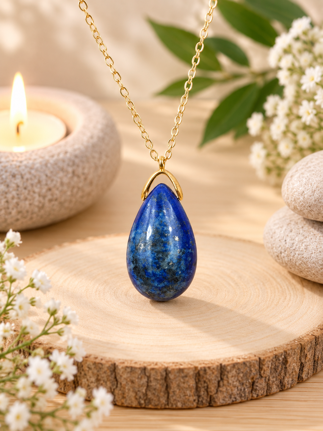 Sautoir goutte Lapis-lazuli pierre naturelle qualité A provenance Afghanistan
