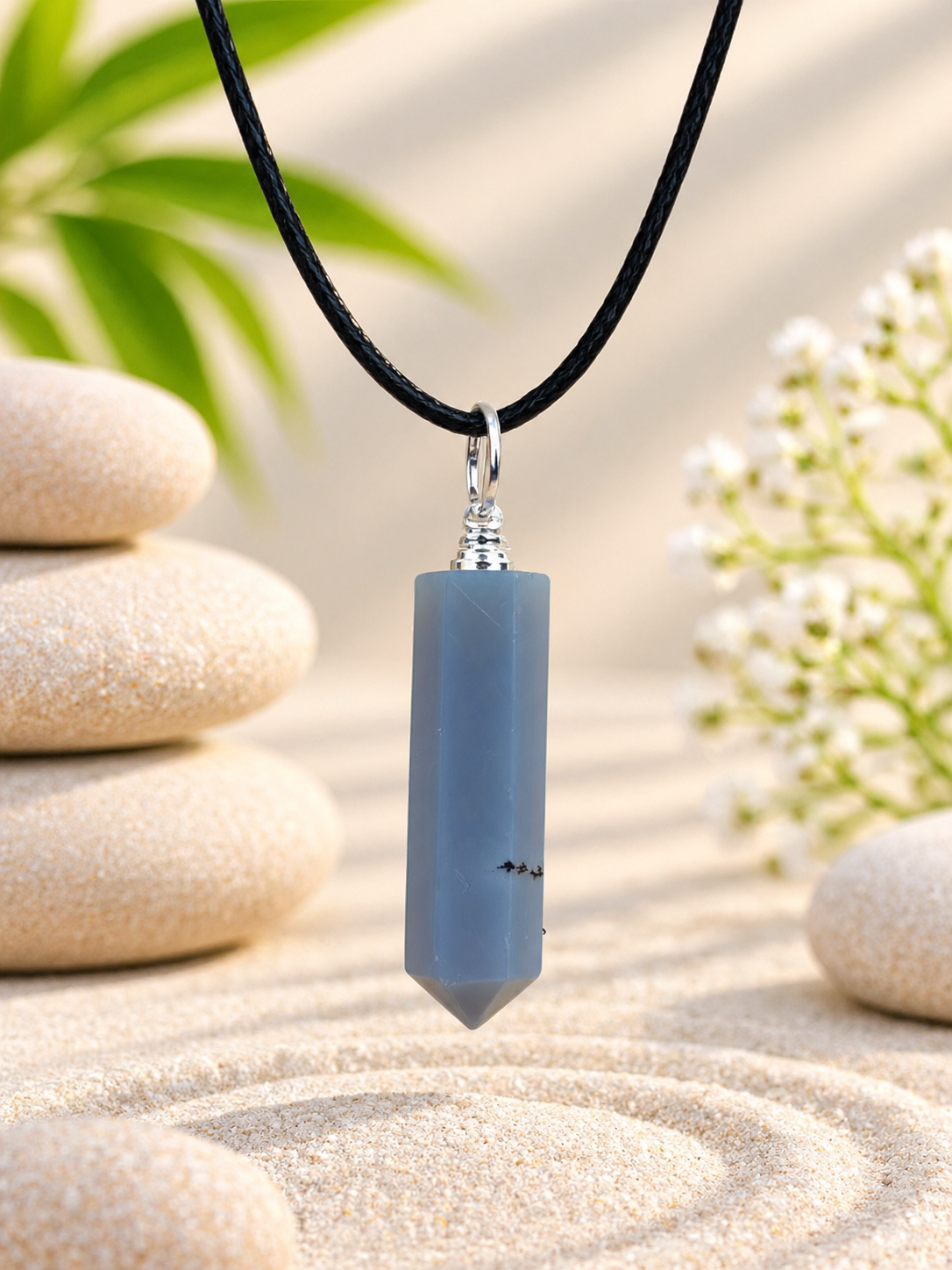 Collier pointe Agate grise du batswana pierre naturelle – Qualité A
