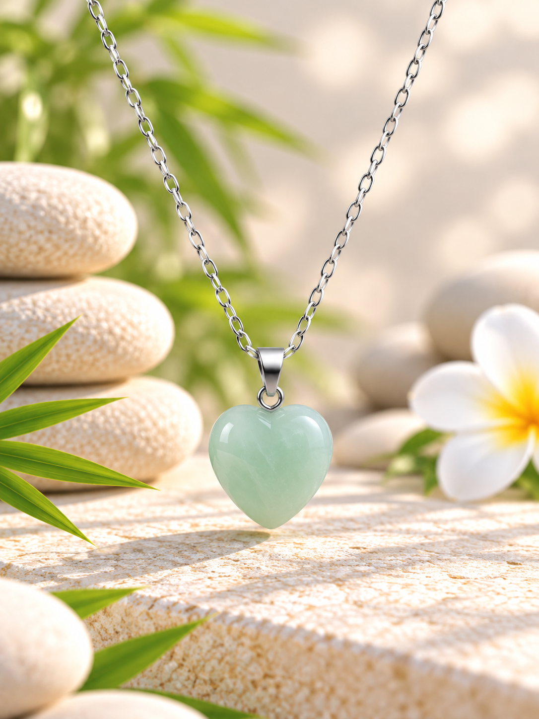 Collier pierre naturelle en forme de cœur en jade de Chine