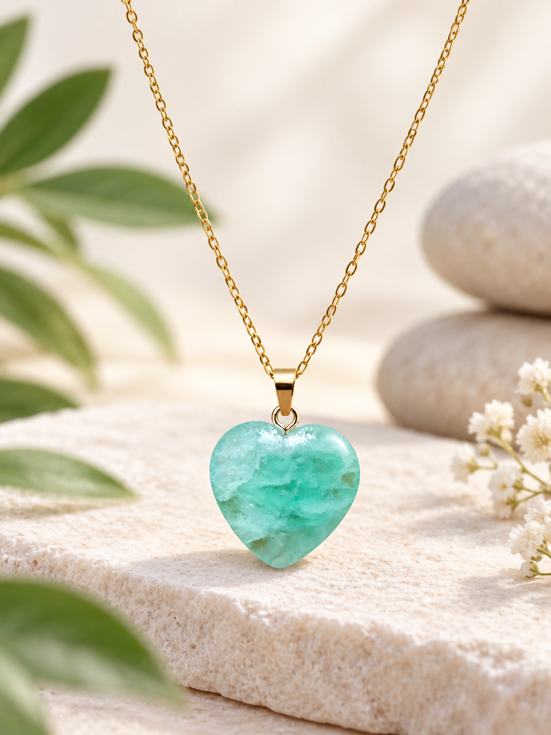 Collier cœur 2 x 2 cm pierre naturelle en fluorine multicolore