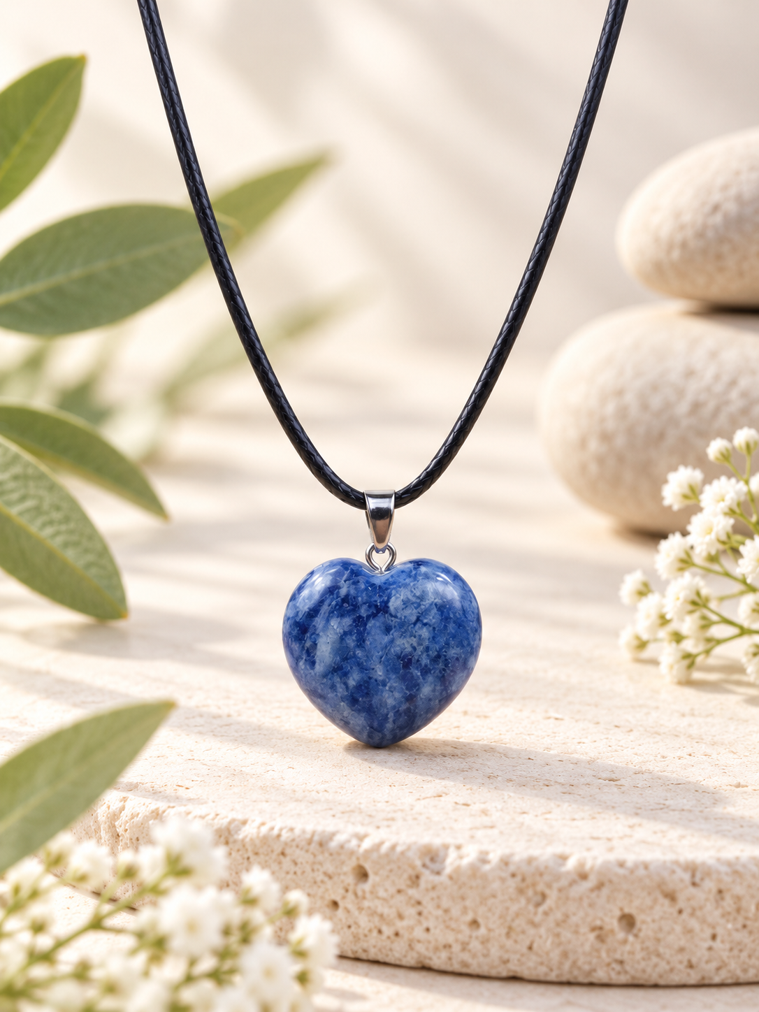 Collier cœur 2x2 cm Sodalite en pierre naturelle