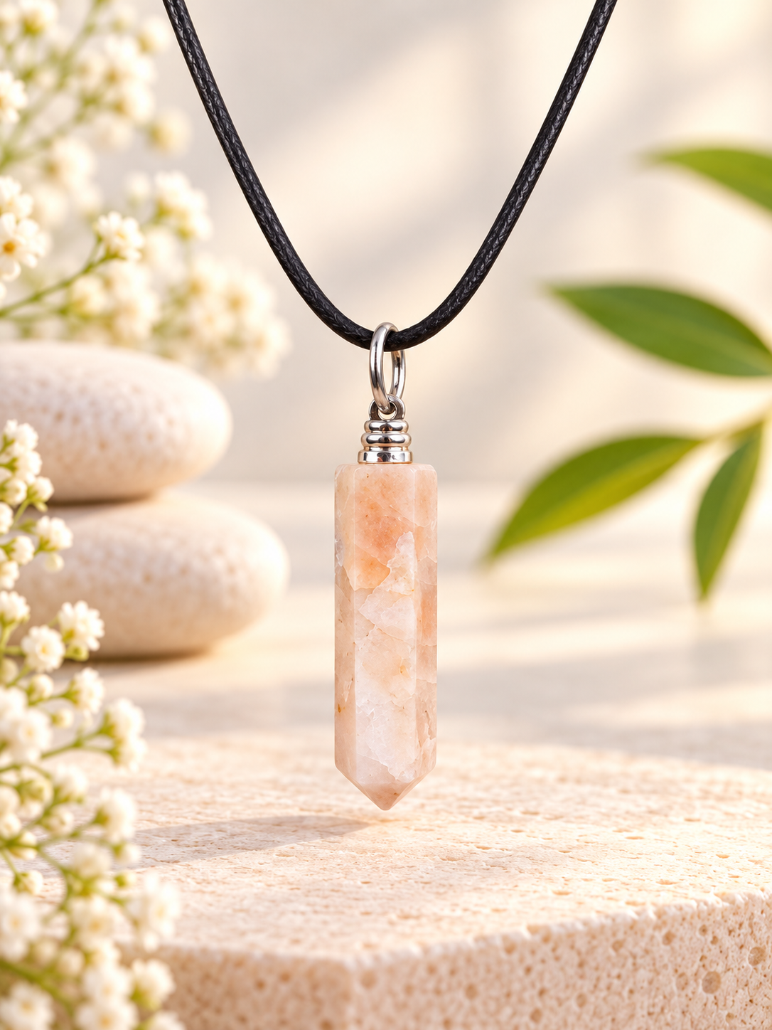 Collier pointe Pierre de soleil pierre naturelle – Qualité A