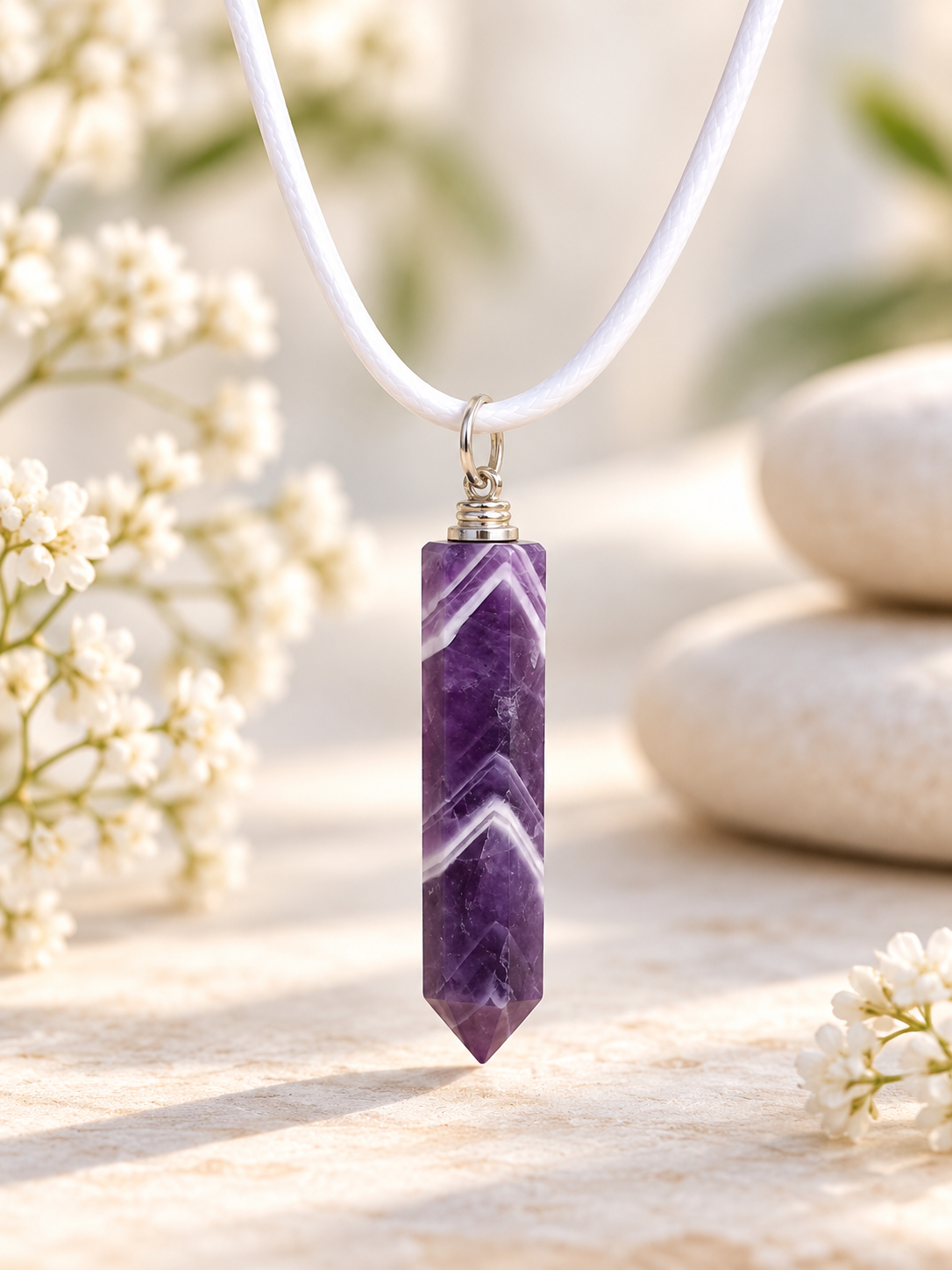 Collier pointe Améthyste pierre naturelle – Qualité A