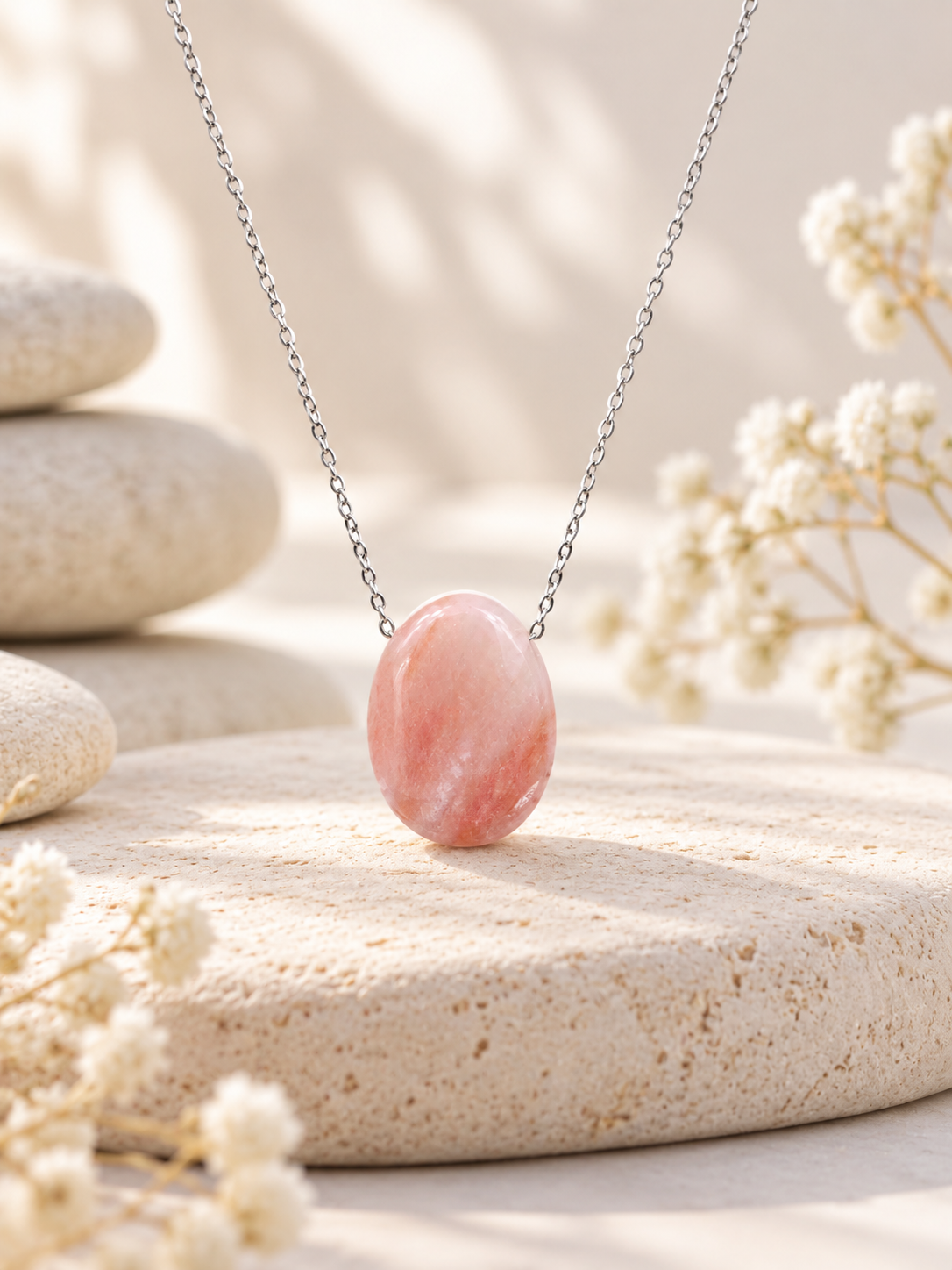 Collier pierre naturelle percée en Aventurine Pêche – Provenance du Brésil