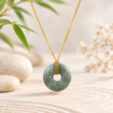 Collier Donut en Labradorite naturelle avec chaîne dorée – Qualité A