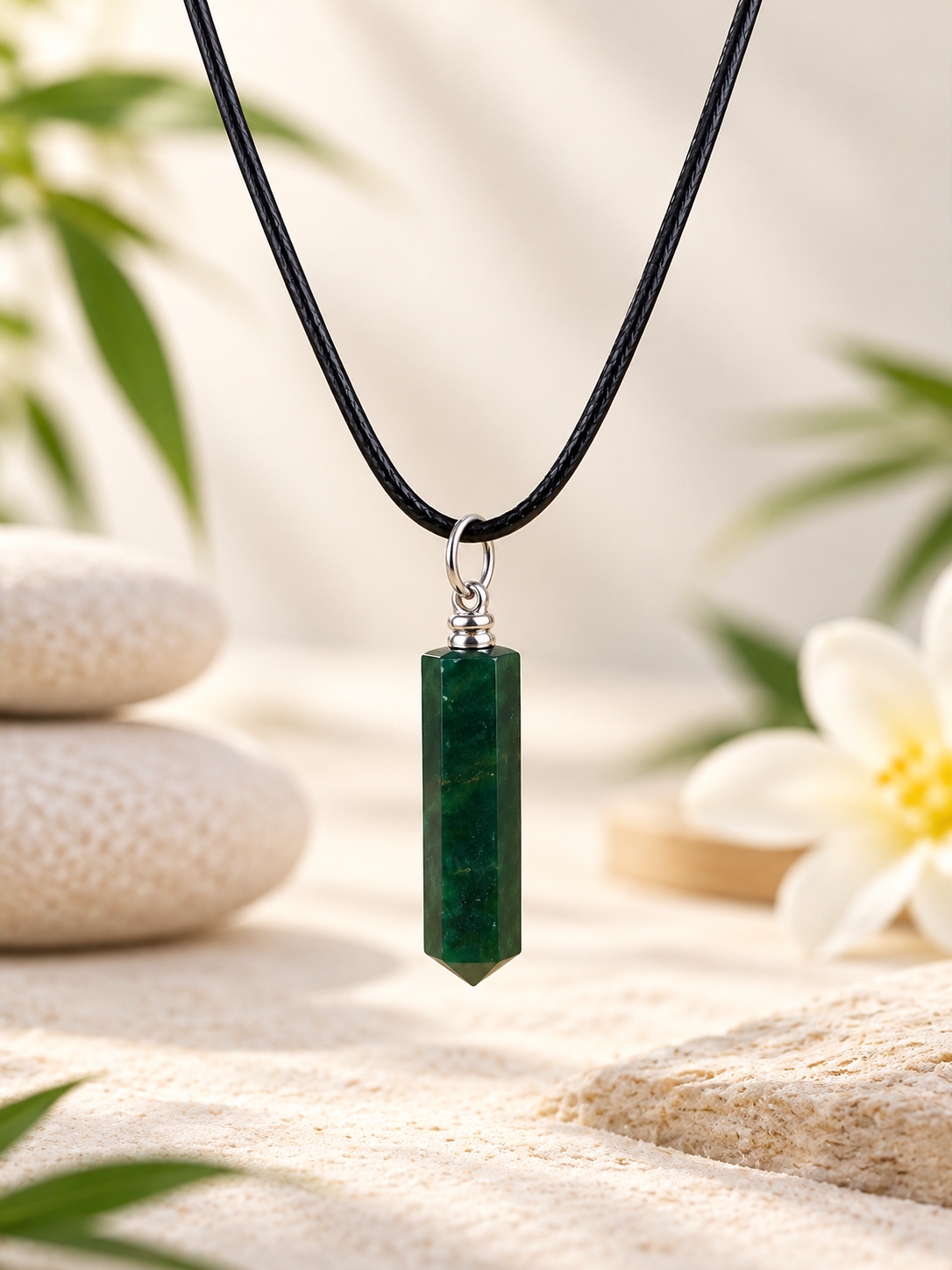 Collier pendentif pointe en pierre naturelle Aventurine verte