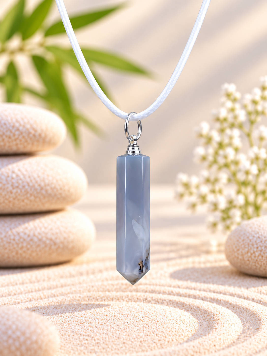 Collier pointe Agate grise du Botswana pierre naturelle – Qualité A