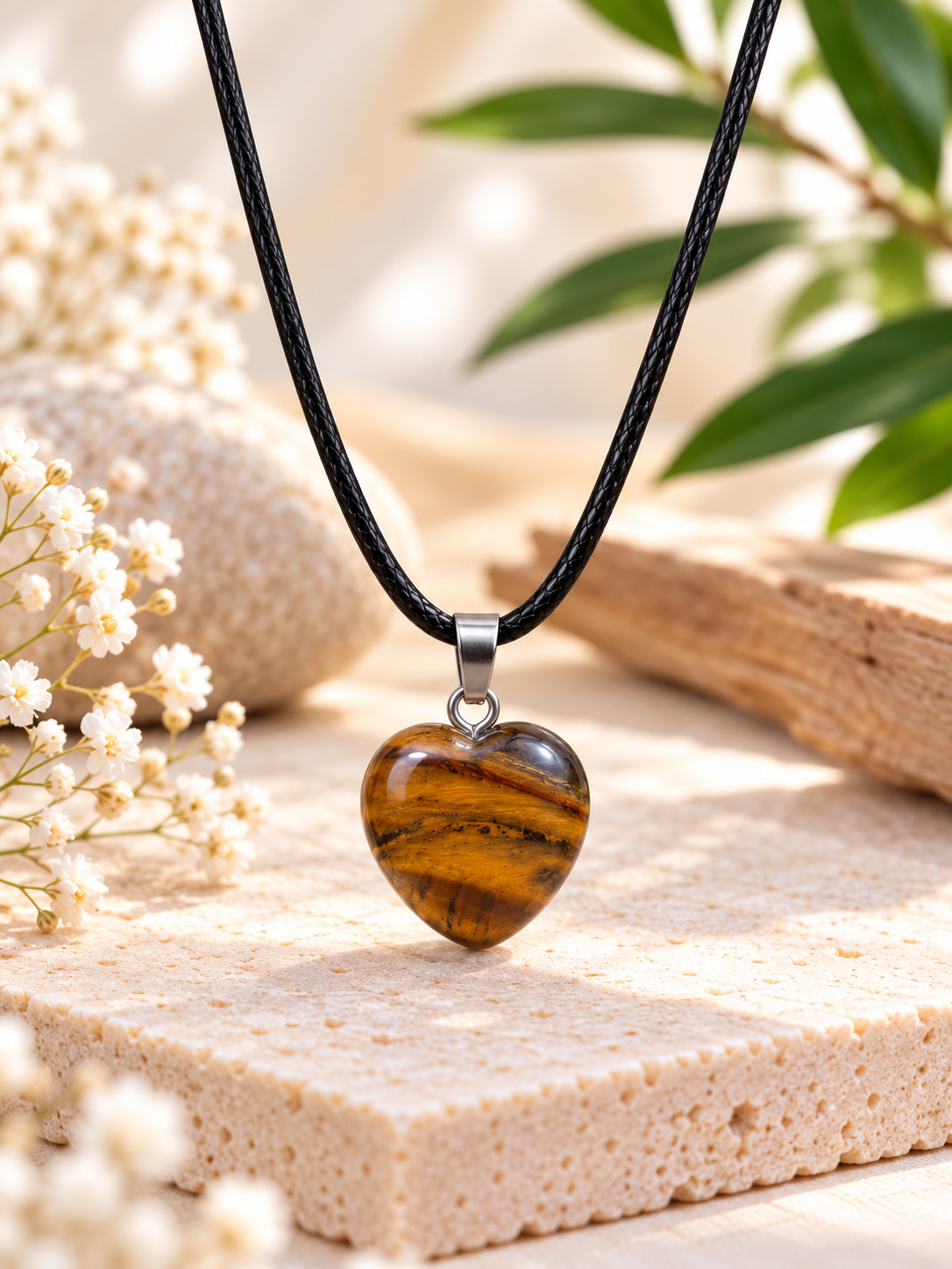 Collier cœur (1.5x1.5 cm) pierre naturelle Œil de tigre cœur
