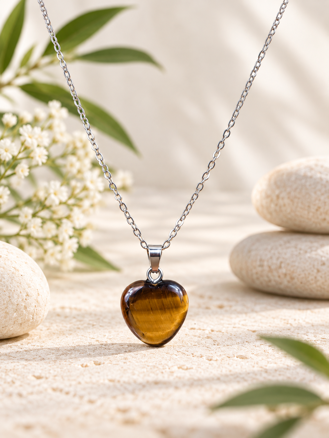 Collier cœur (1.5x1.5 cm) pierre naturelle Œil de tigre cœur