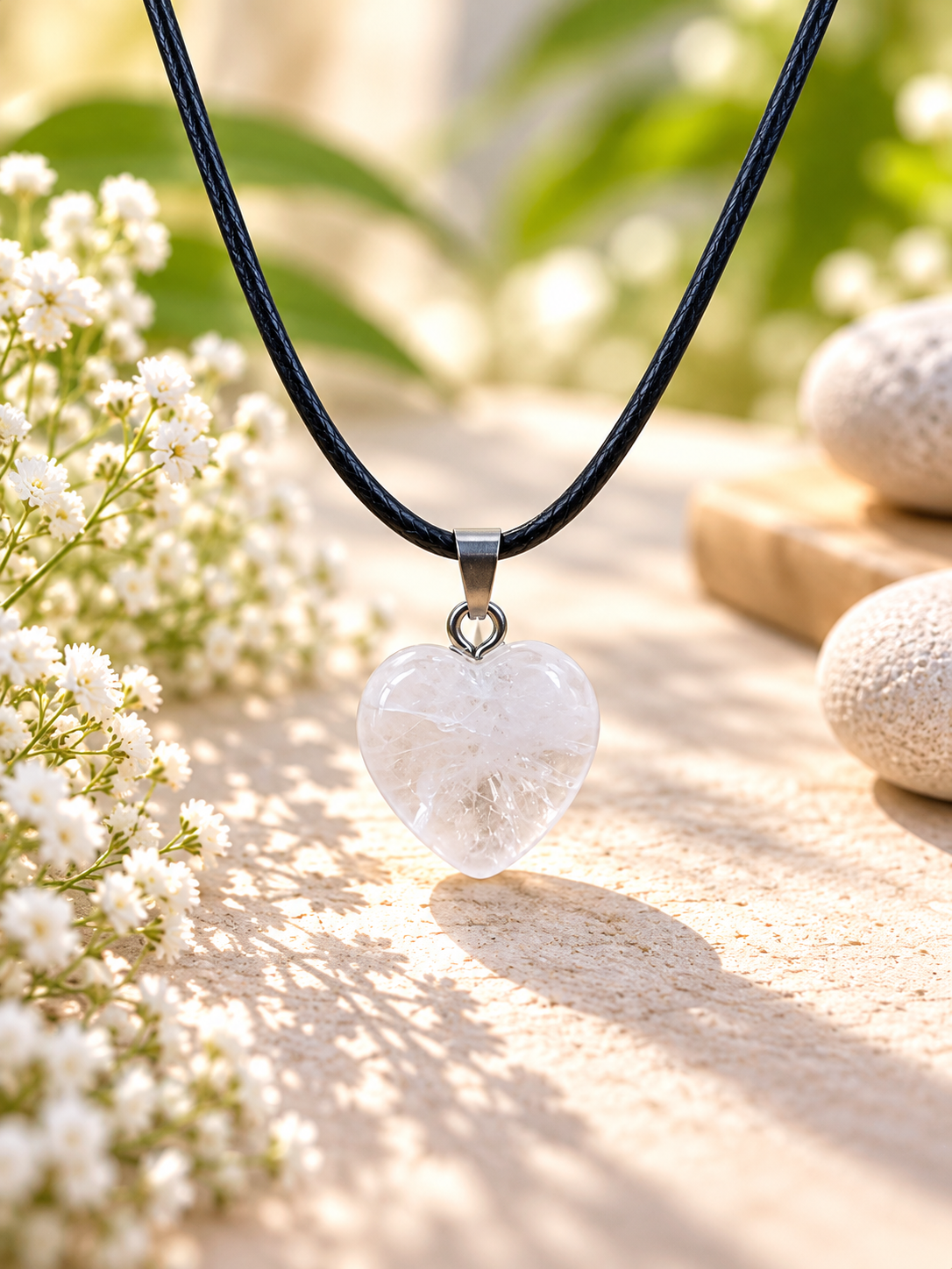 Collier Cristal de Roche en forme de cœur