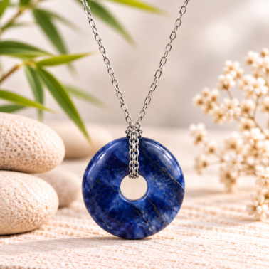 Collier Donut en Sodalite naturelle avec chaîne argentée – Qualité A