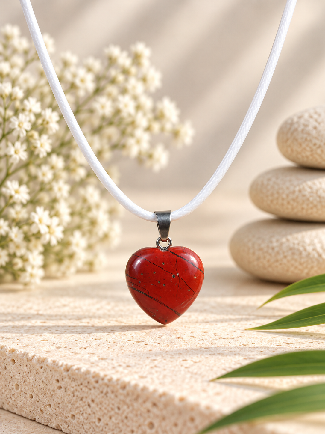 Collier cœur en Jaspe Rouge pierre naturelle