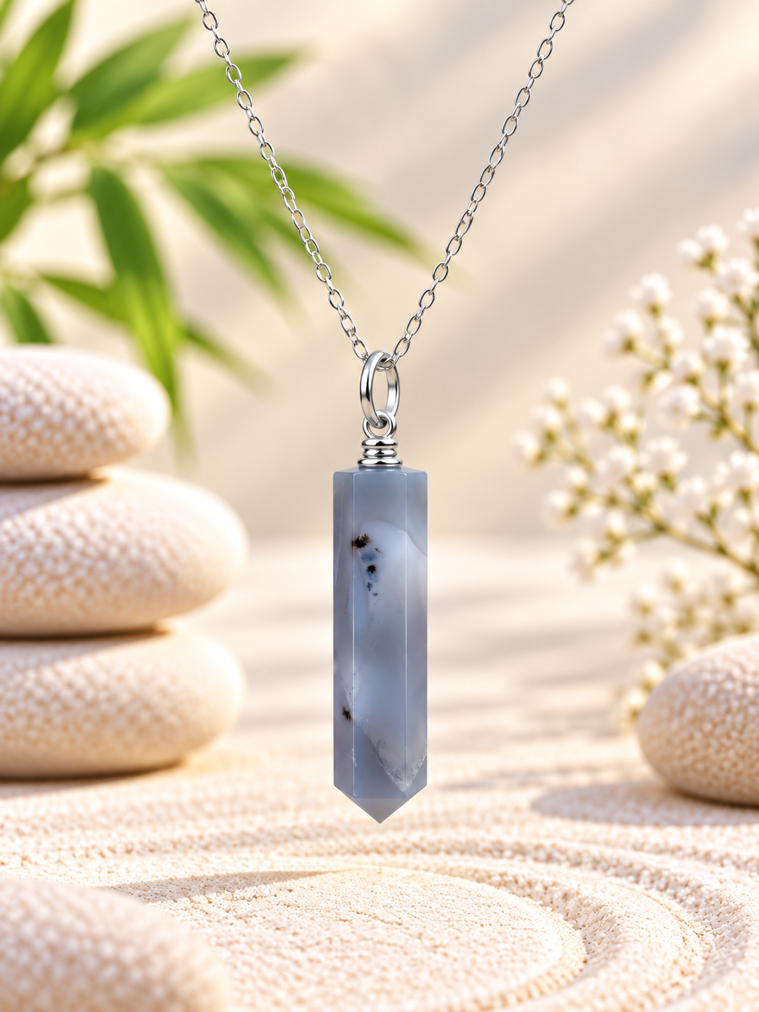 Collier pointe Agate grise du Botswana pierre naturelle – Qualité A
