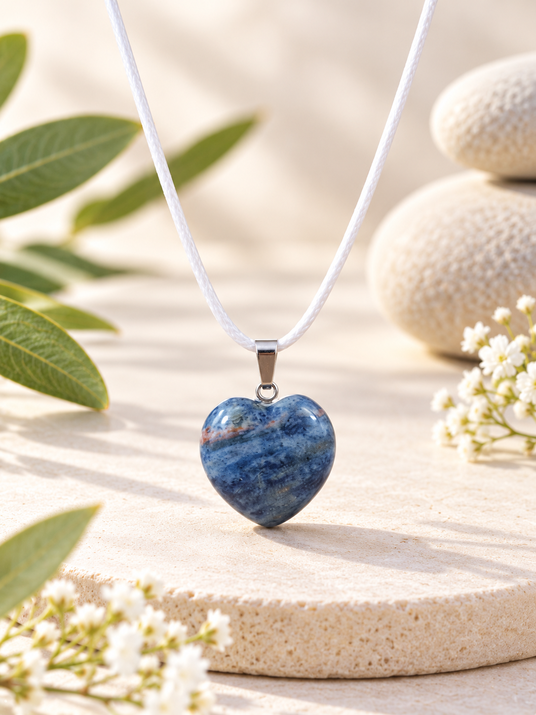 Collier cœur 2x2 cm en pierre naturelle Sodalite