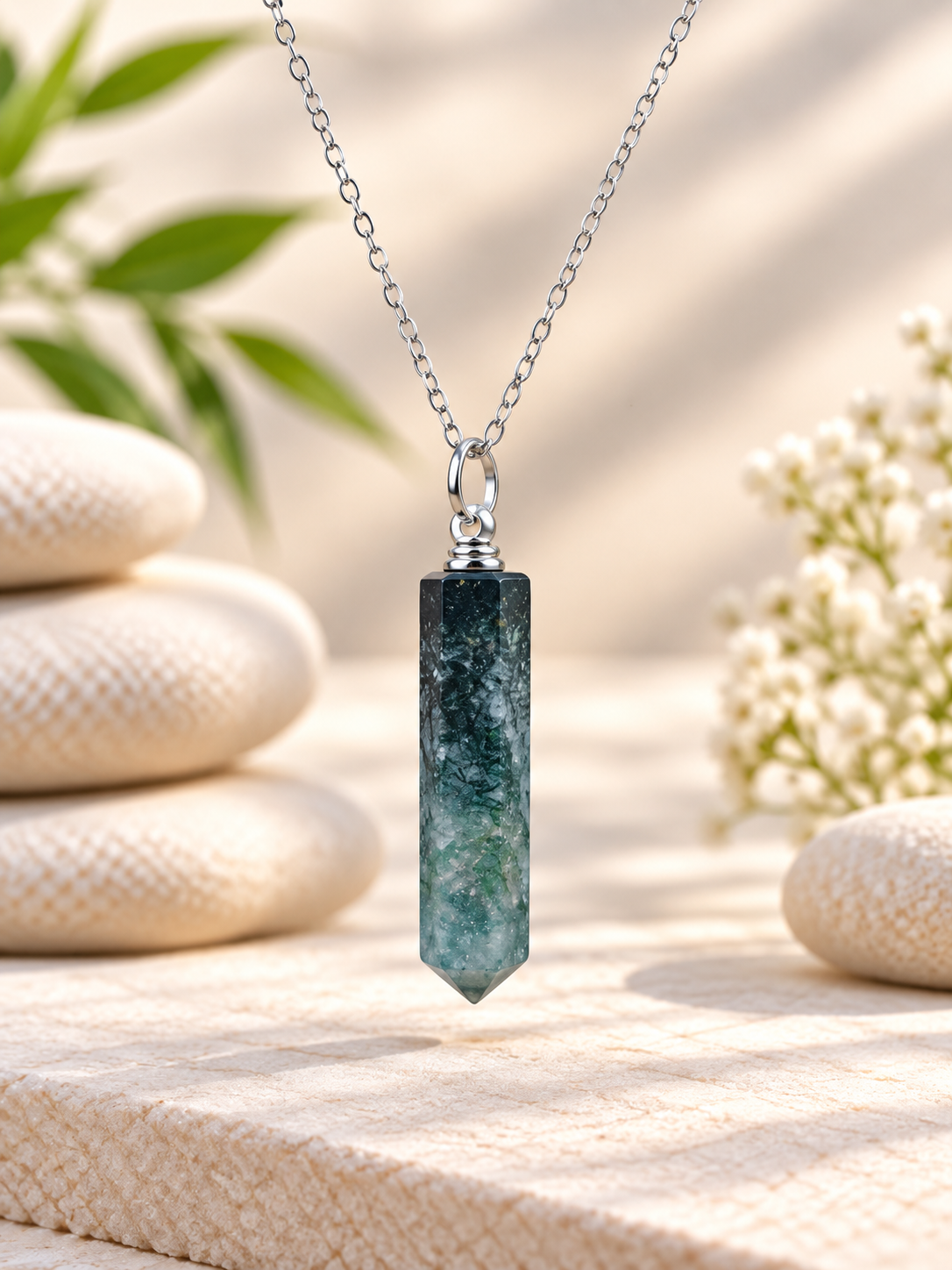 Collier pointe Agate arbre pierre naturelle – Qualité A