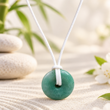 Collier Donut en Aventurine verte naturelle avec cordon noir – Qualité A