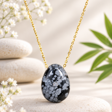 Collier Obsidienne flocon de neige pierre percée qualité A