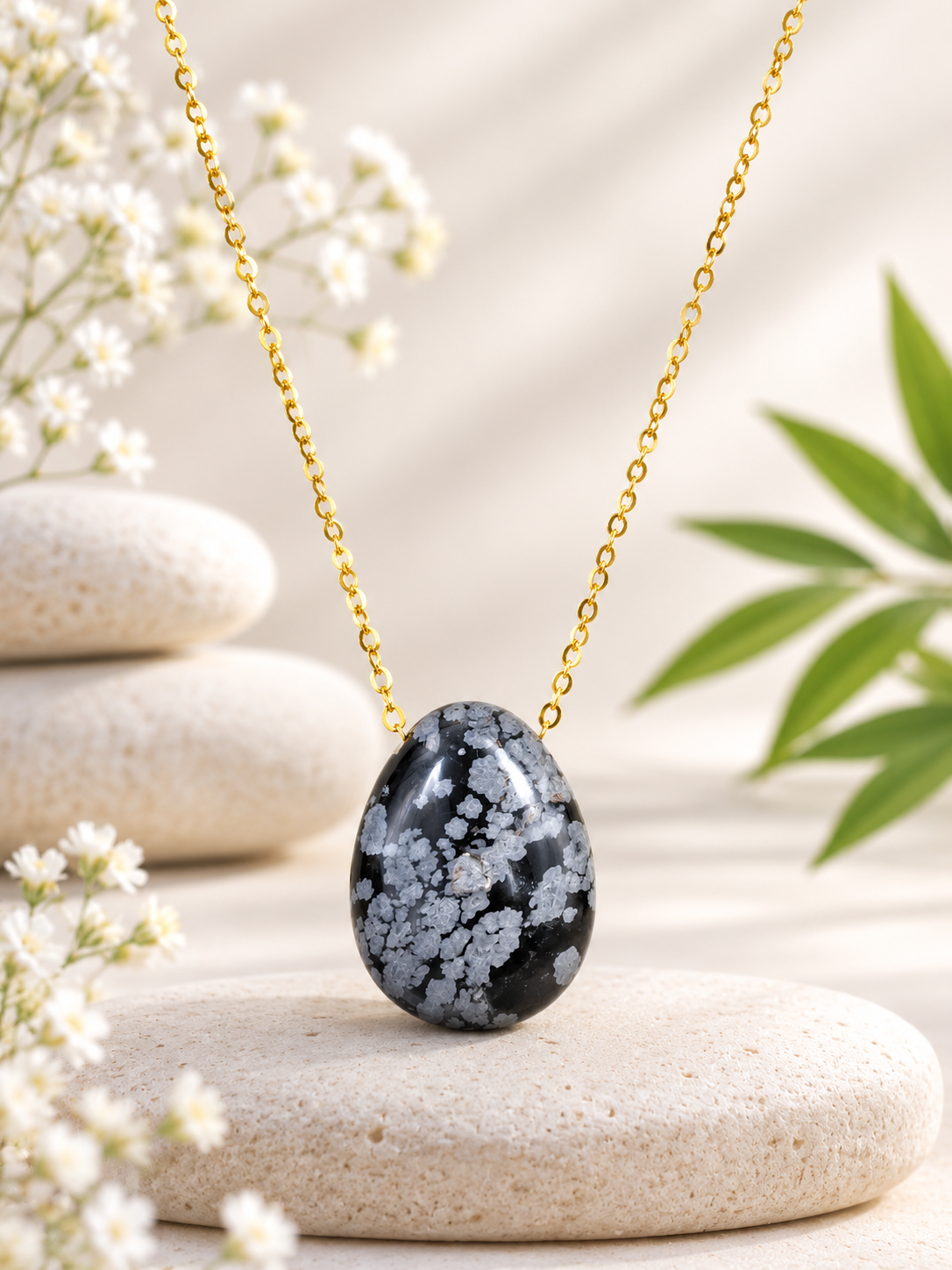 Collier Obsidienne flocon de neige pierre percée qualité A