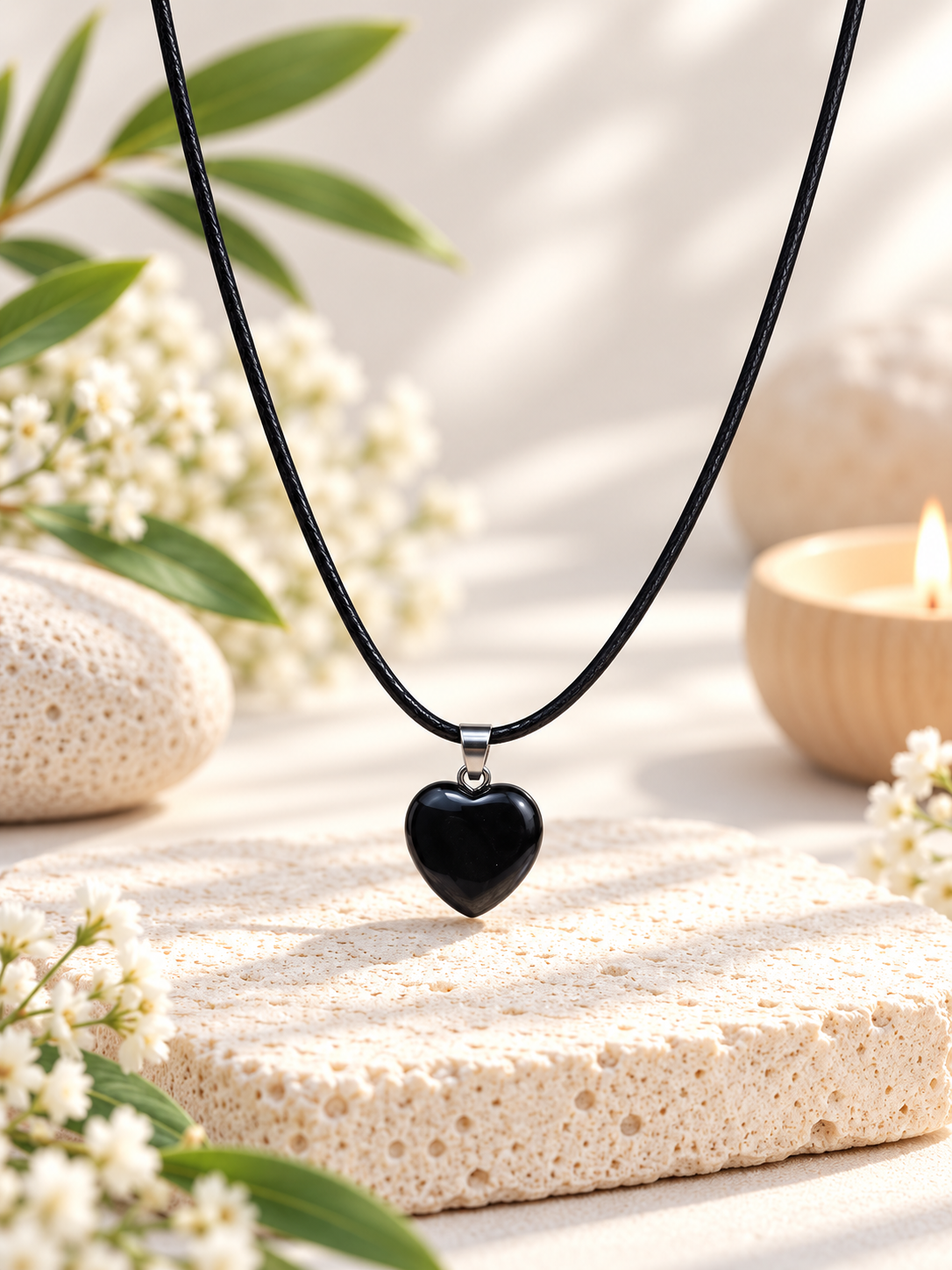 Collier cœur en Obsidienne noire pierre naturelle