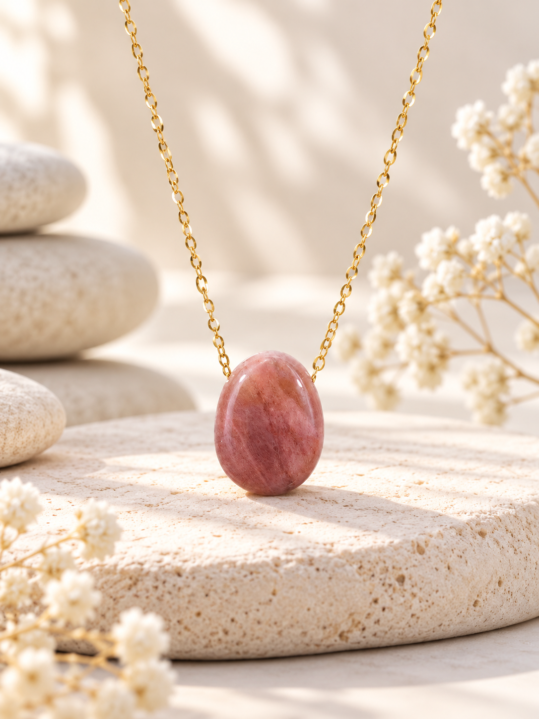 Collier pierre naturelle percée en Aventurine Pêche – Provenance du Brésil