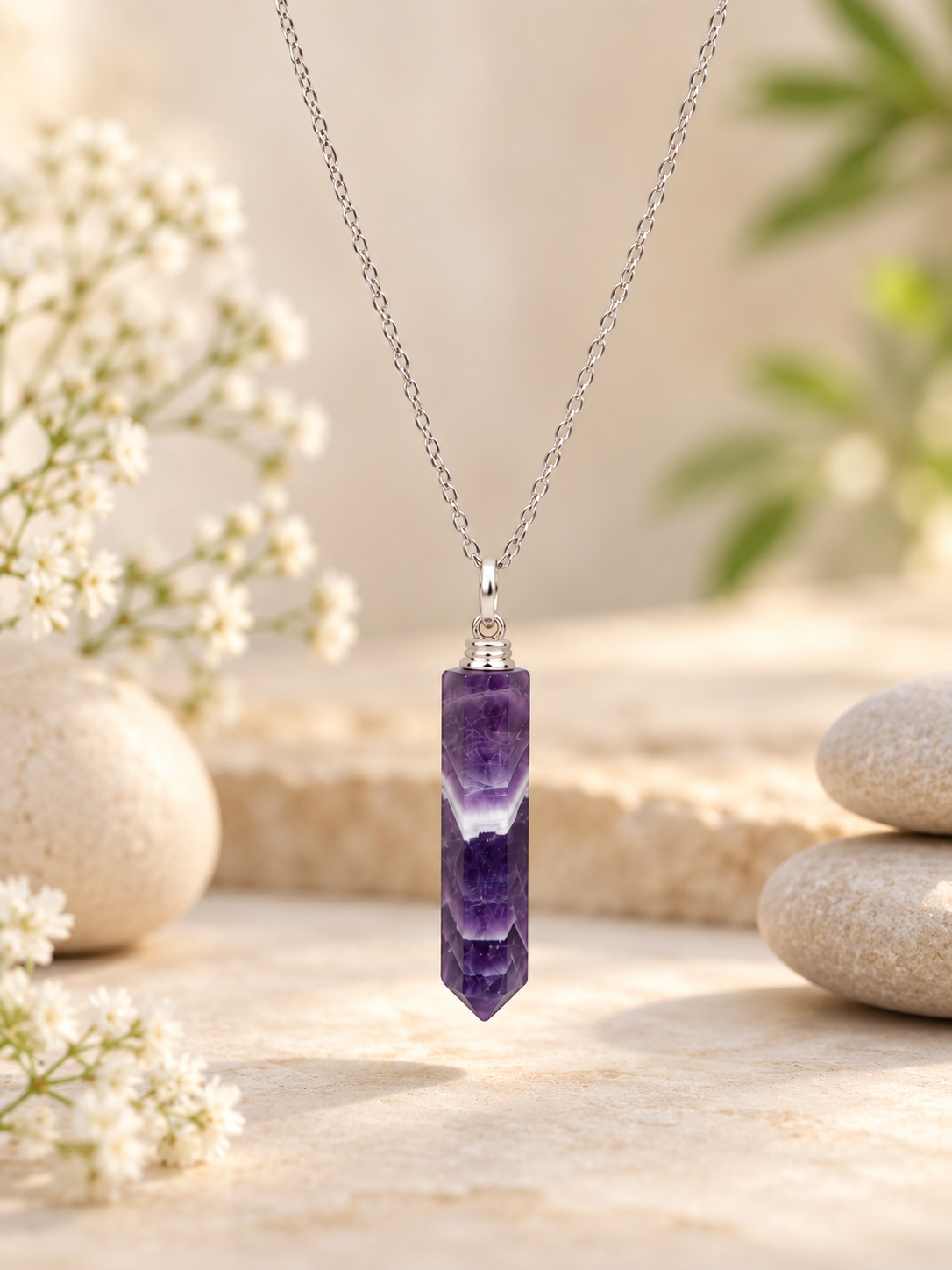 Collier pointe Améthyste pierre naturelle – Qualité A