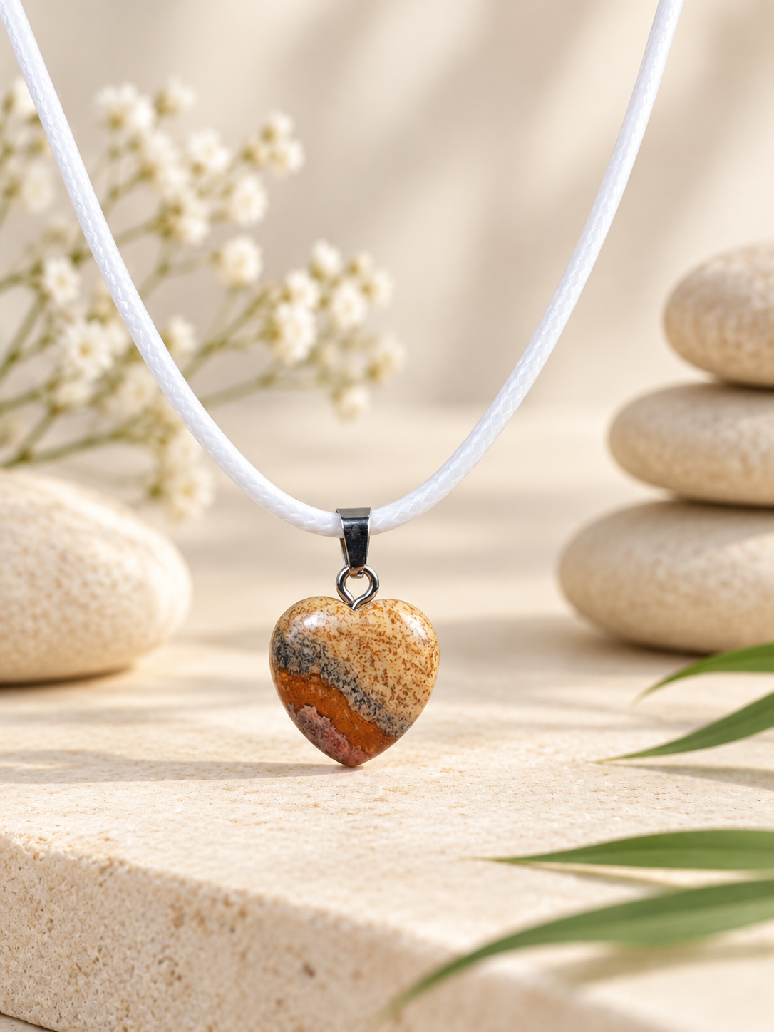 Collier cœur en Jaspe Paysage pierre naturelle