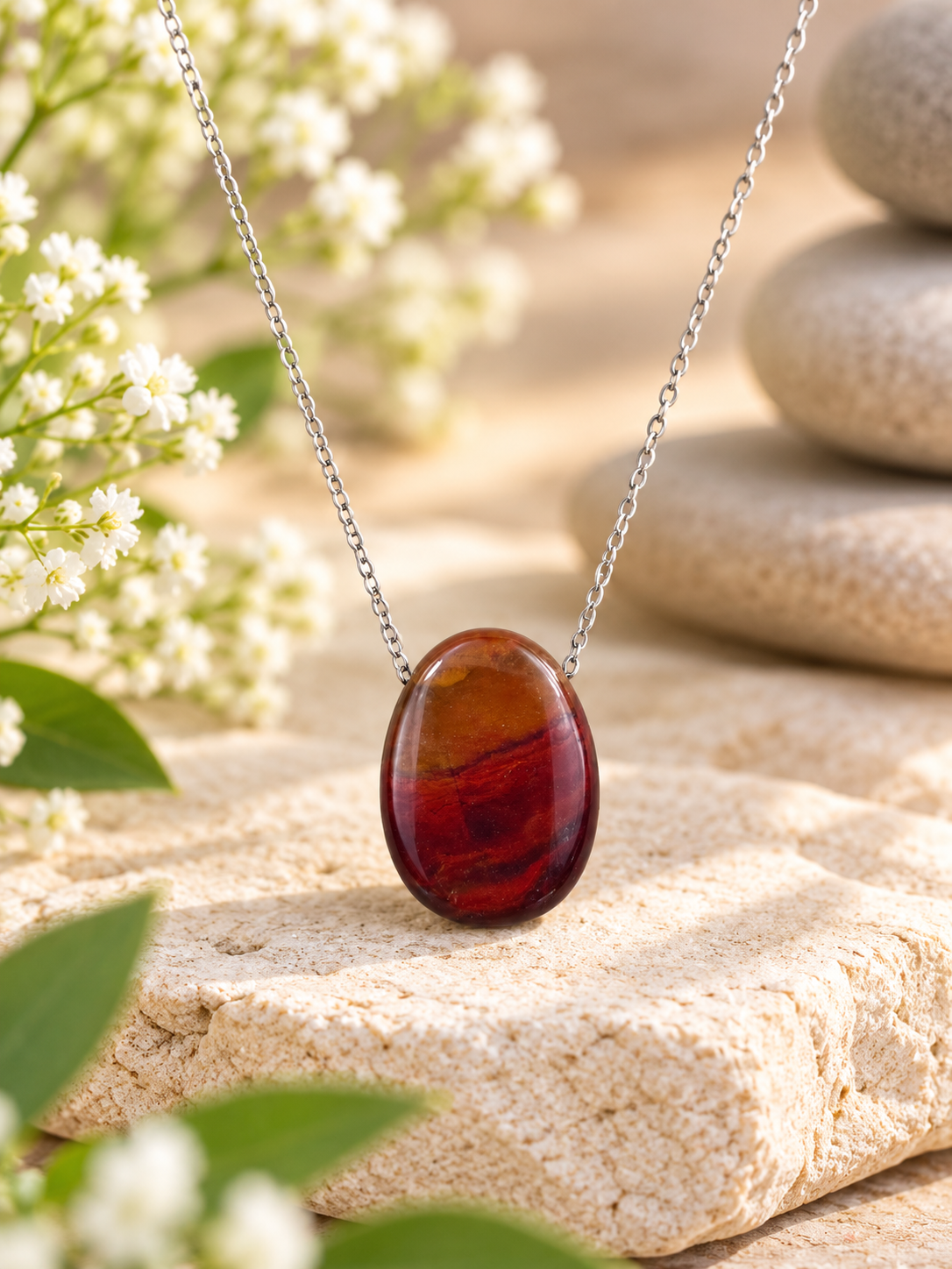 Collier pierre naturelle percée en Jaspe Breschia multicolore provenance d’Afrique du Sud